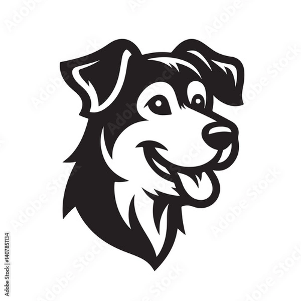 Fototapeta Illustration of a smiling dog head with black and white fur on a white background vector art.eps