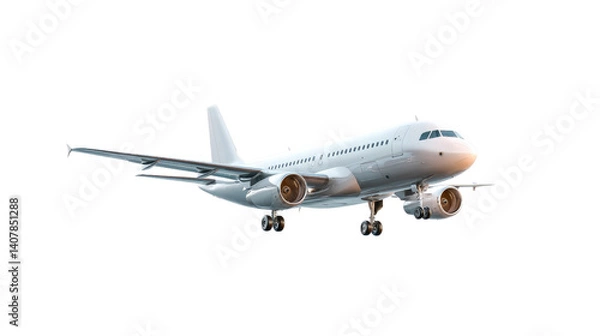 Fototapeta Passenger Airplane Landing: A commercial passenger airplane is seen approaching for landing, showcasing its sleek design and powerful engines against a clear sky.