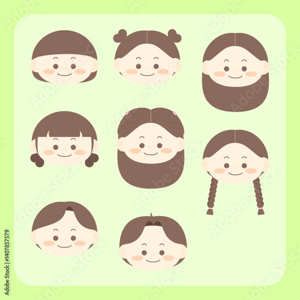Obraz 다양한 여자아이 헤어스타일 캐릭터 얼굴 모음