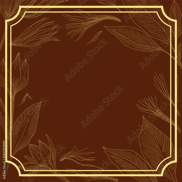 Fototapeta Abstract vector classic golden frame with hand drawn floral decor