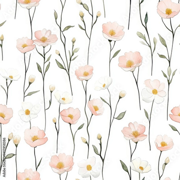 Fototapeta Minimalist boho flowers create sense of peace and serenity in this pattern