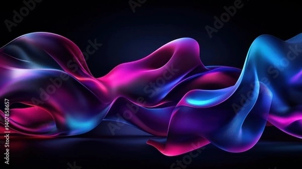 Fototapeta Abstract flowing fabric, vibrant colors, dark studio, product display