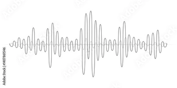 Obraz Black thin lines sound waves flow isolated on a white background with editable stroke. Waveform patterns are simple curves for music, audio, podcasts, or voice message concepts. Vector illustration