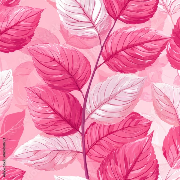 Obraz Delicate pattern of cherry blossom leaves in pink and white hues, creating soft and elegant design. intricate details and gentle colors evoke sense of tranquility and beauty