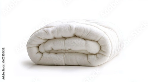 Fototapeta White Blanket. Soft Wool Textile for Comfortable Bedding Isolated on White Background