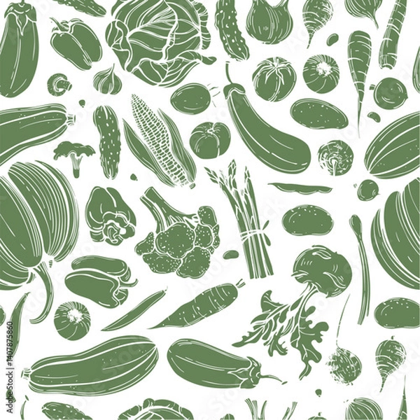 Obraz Hand-drawn vegetables.  Vector seamless pattern.