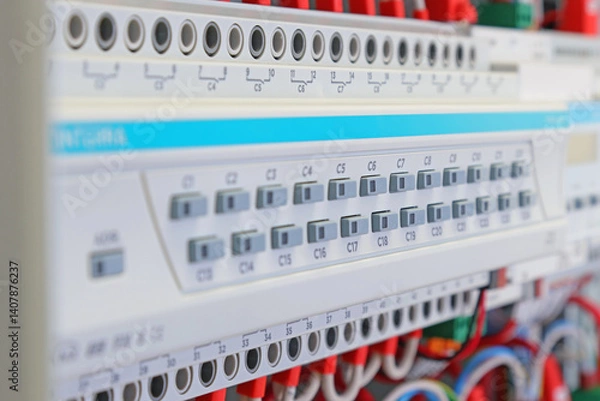 Fototapeta Relay module for controlling data bus loads in an electrical switchboard. 