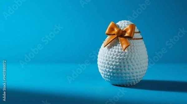 Fototapeta Beautifully Textured Crochet Ornament in Egg Form with Luxury Color Gradient and Intricate Gold Bow in Focus