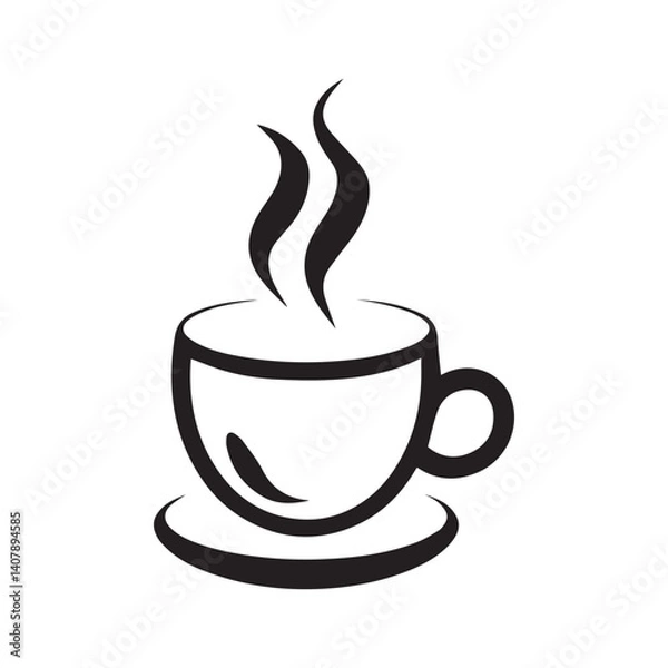 Obraz silhouette of a cup and saucer with steam rising from the top, set against a white background
