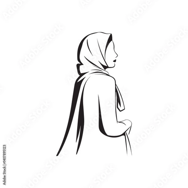 Obraz A black and white digital illustration of a woman's profile in silhouette vector
