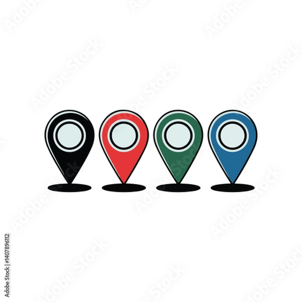 Obraz minimalist illustration of four different colored location pins on a white background