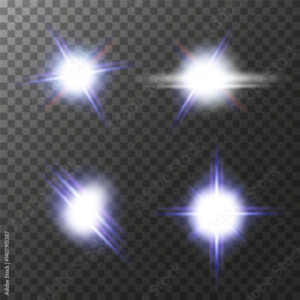 Fototapeta Four realistic light effects. Colors: white, blue, red. Ideal for creating light effects, glitter, shimmer and adding dynamics to graphic design. EPS10 vector illustration. 