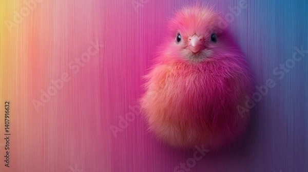 Obraz Fluffy chick, rainbow backdrop, studio shot, Easter card