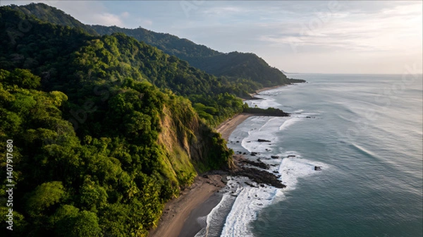 Fototapeta Morning Glow Across Tropical Coastlines, Ideal for Meditation, Slide Backgrounds, Web Design, and Calm Nature Visual Projects