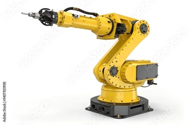 Fototapeta Industrial Robotic Arm Yellow Machine Automation Technology High tech Manufacturing Equipment