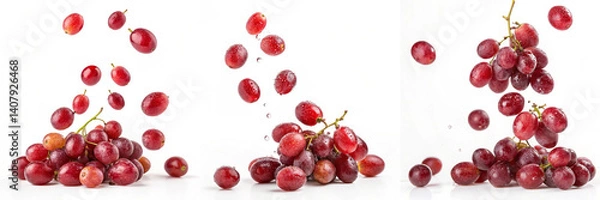 Fototapeta  Set of a bunch of grapes with water drops falling isolated on a transparent background