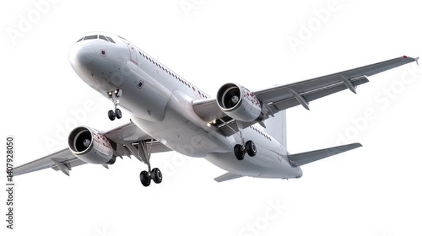 Fototapeta Soaring Through the Sky: A sleek, modern passenger aircraft ascends against a bright sky, a symbol of travel, adventure, and the boundless possibilities of flight.