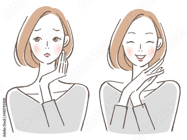 Fototapeta 女性　悩み喜び　セット