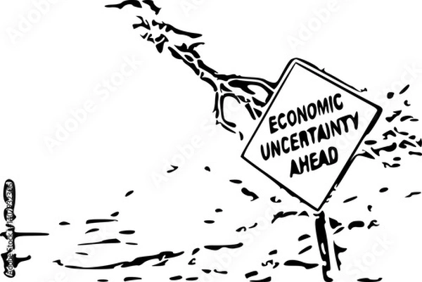 Fototapeta Economic Uncertainty Sign With Stormy Background and Copy Space
