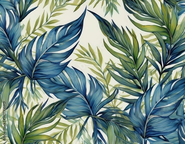 Fototapeta tropical bamboo palm leaf wallpaper luxury nature leaves pattern design hand drawn watercolor design for fabric print cover banner and invitation generative ai