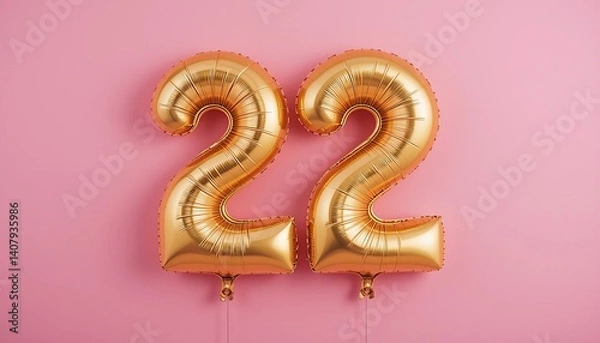 Obraz balloon in a shape of number 22 on pink background for birthday celebration.