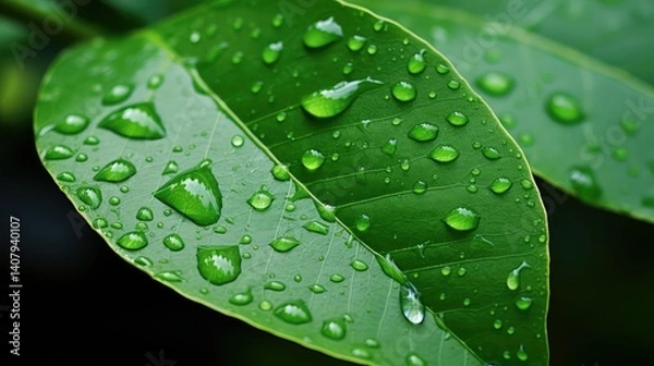 Obraz spherical water drop and leaf