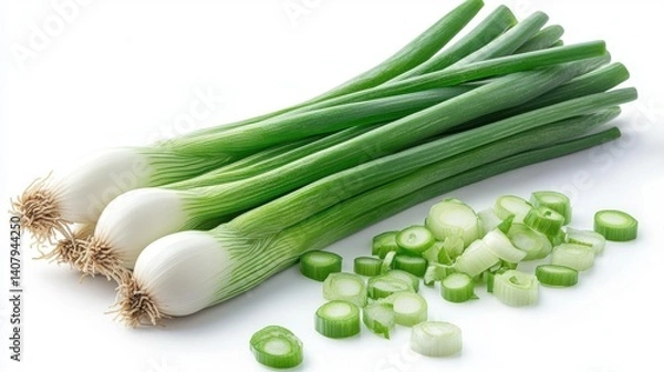 Fototapeta fresh green onion isolated on white background cutout