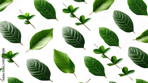 Obraz Seamless Leafy Pattern: A vibrant, natural arrangement of green leaves, perfect for conveying themes of freshness, organic design, and the beauty of nature.