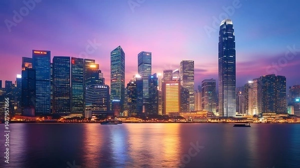 Fototapeta Sky glowing with urban lights reflecting on buildings high resolution picture