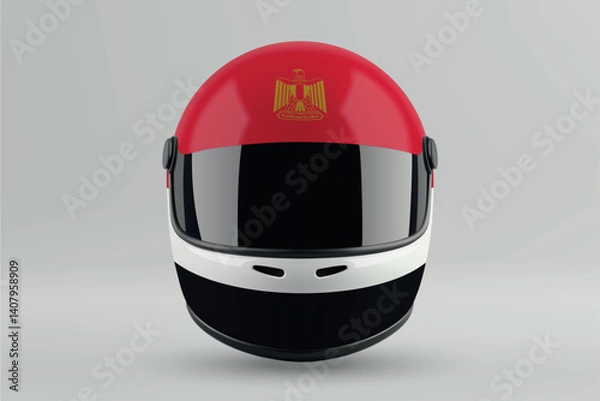 Fototapeta Front view of racing helmet featuring Egypt flag colors