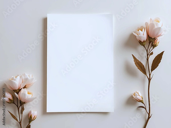 Obraz Textured A6 invitation card or flyer mockup, portrait orientation