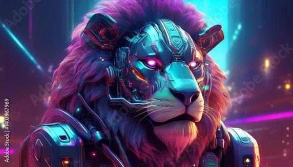 Fototapeta cyborg lion cyberpunk version