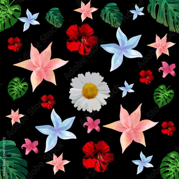 Fototapeta Summer Flower Seamless Oriental Pattern Traditional Design for Background, Carpet, Wallpaper, Clothing, Fabric, Textile, Wrapping, Batik, Vector, Illustration Style