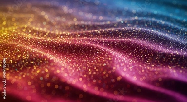 Fototapeta Abstract Wavy Surface with Glittering Particles Creates a Festive Backdrop