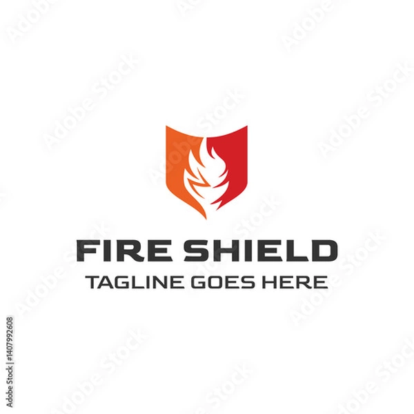 Fototapeta Fire Shield Logo Design isolated on white background.