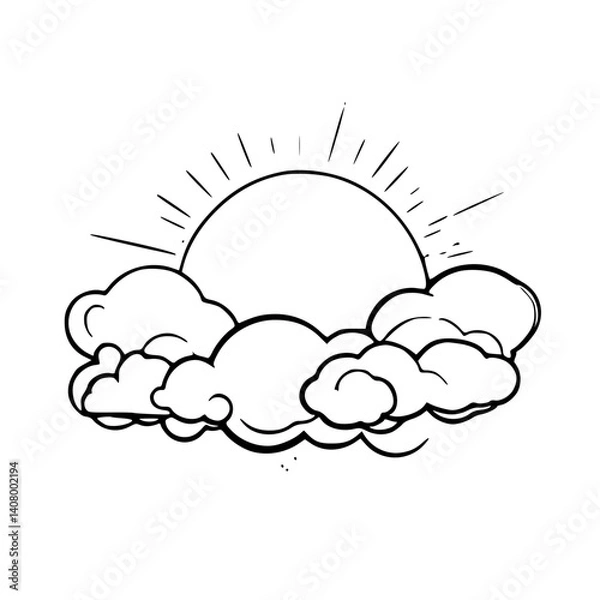 Fototapeta Sun Illustrating Brightness Behind Clouds in a Minimalist Style  