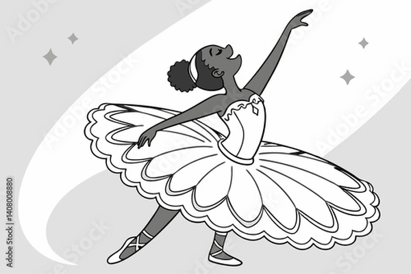 Fototapeta Coloring Pages, a joyful dancer twirling in a tutu, colorless, uncolored, black and white