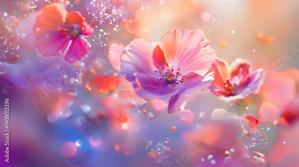 Obraz scene of a flower explosion with cascading petals of pink and purple hues, filling the frame with color and energy 