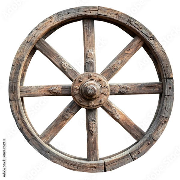 Obraz antique old wooden wheel isolated on transparent background.