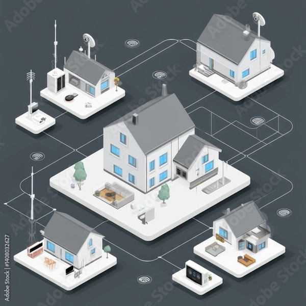 Obraz Smart Urban Architecture: 3D House Model Showcasing Technological Design and Renewable Energy Systems