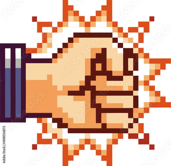 Obraz Pixel art fist bump retro gaming style, handshake, friendship energetic gesture, unity, bright burst effect