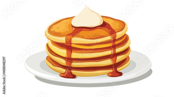 Obraz Delicious Flat Vector Pancakes Isolated on White Background for Food and Breakfast Concepts