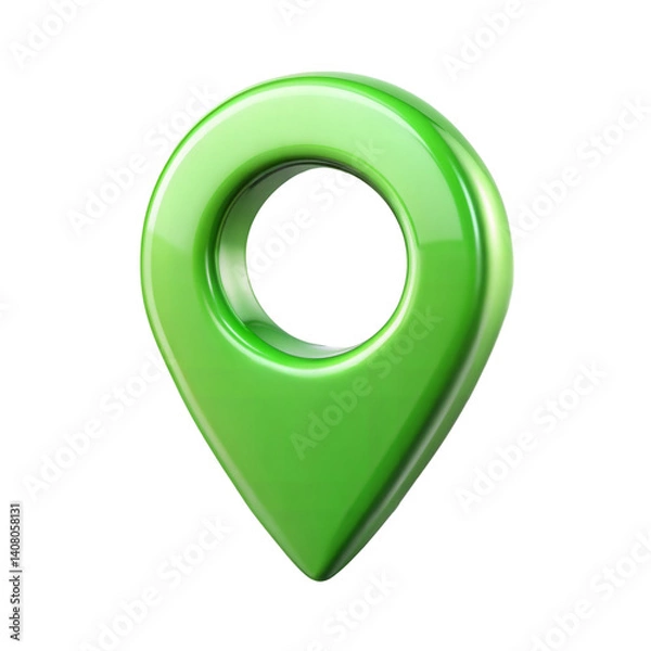 Fototapeta 3d green map pointer icon isolated on transparent background. Green location pin cut out