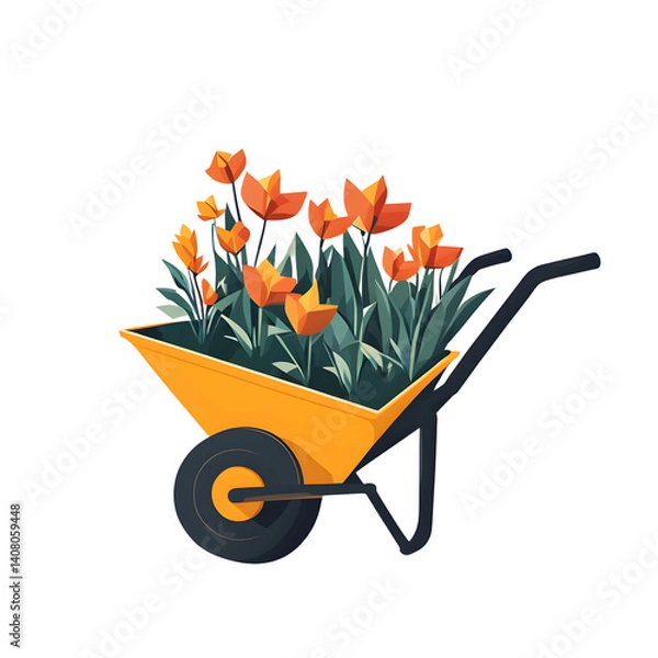 Fototapeta Modern design icon of a wheelbarrow symbolising gardening, isolated on a empty plain background