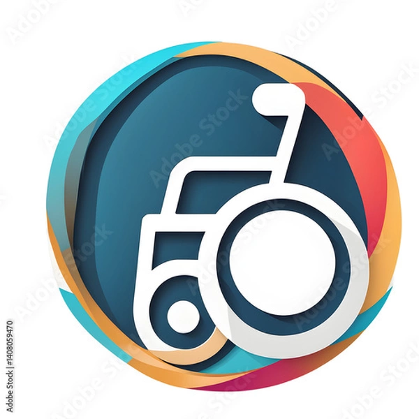 Fototapeta Modern design icon of a wheelchair symbol symbolising accessibility, isolated on a empty plain background