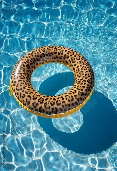 Fototapeta Leopard Print Pool Float in Blue Water on Sunny Summer Day