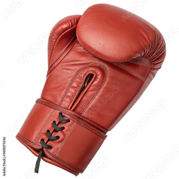 Obraz High-Quality Leather Boxing Glove Red Boxing Equipment Isolated on White Background