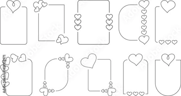 Fototapeta Set of minimalist heart-decorated rectangular vector frames with rounded edges for romantic designs, Valentine’s Day cards, love notes, and wedding invitations

