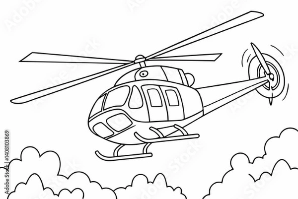 Fototapeta Coloring Pages, Helicopter in flight, uncolored, black and white