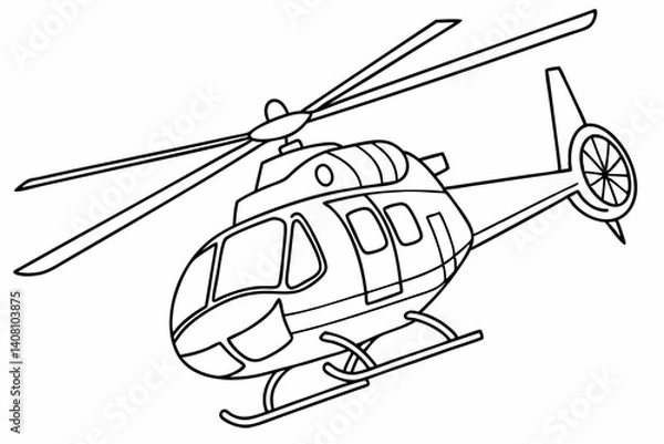 Fototapeta Coloring Pages, Helicopter in flight, uncolored, black and white